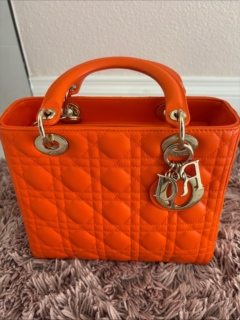 Dior Bright Orange Quilted Top-Handle Tote